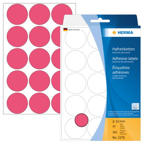 Etykiety samoprzylepne Herma okrągłe kropki 32mm czerwone fluo
